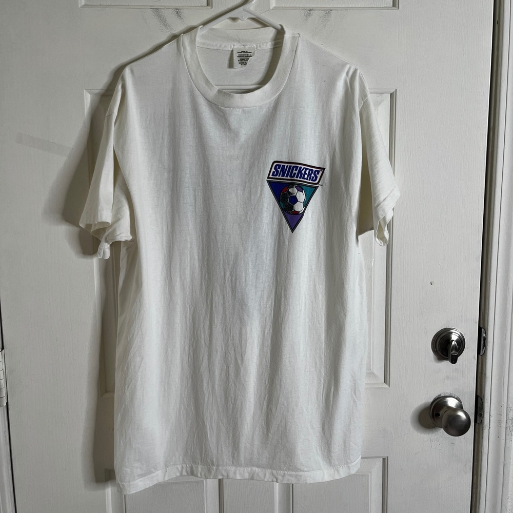 Snickers T-Shirt Men XL White Good Vintage 1994 World Cup USA Soccer Promo USA